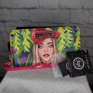 Colorful Women's Wallet with Pink Strap